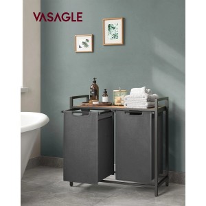 Vasagle Wäschekorb, braun-grau, mit 2 Fächern und Ablage im Badezimmer.
