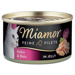 Miamor Katzen-Nassfutter, feine Filets Huhn und Reis in Jelly, 100g Dose.