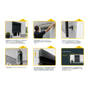 Anleitung: Schellenberg Raffstore Express mit Motor, Montage und Maße. Sonnenschutz in Anthrazit.