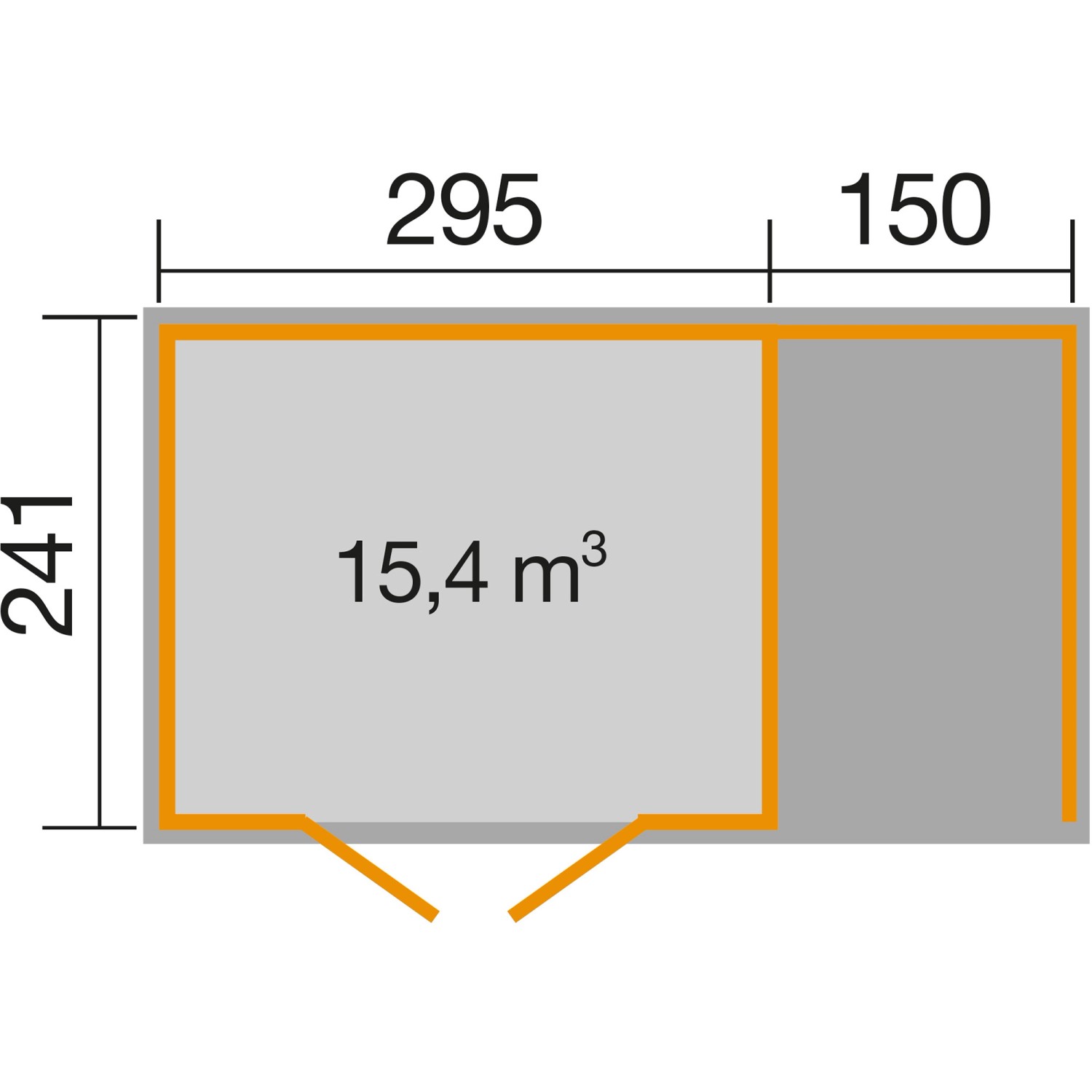 Grundriss Weka Holz-Gartenhaus Flachdach: Maße 445x311 cm, unbehandeltes Holz.