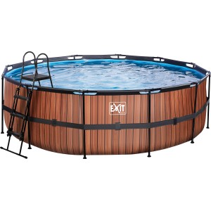 EXIT Wood Pool, braun, Ø450x122cm mit Filterpumpe und Leiter.