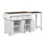 okwish Kücheninsel mit Ausziehfunktion Rollen Schubladen 112-180.5x45x92.2cm Weiß Braun
