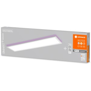 Verpackung der Ledvance LED-Deckenleuchte Planon Plus mit Fernbedienung, weiße smarte Leuchte.