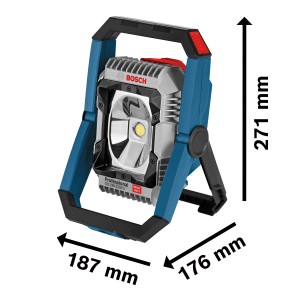 Bosch Professional GLI 18V-2200 C Akku-Lampe (Solo) mit Maßangaben, Baustellenlampe.