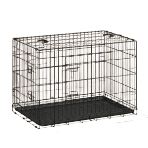 Schwarzer Feandrea Hundekäfig (92,5x57,5x64cm) aus Metalldraht mit Kunststoffschale.