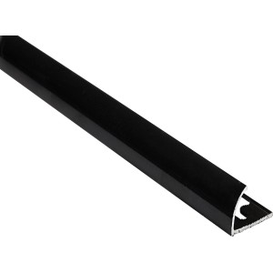 Schwarzes, glänzendes Viertelkreis-Abschlussprofil aus Aluminium für Fliesenkanten, 10mm x 1m.