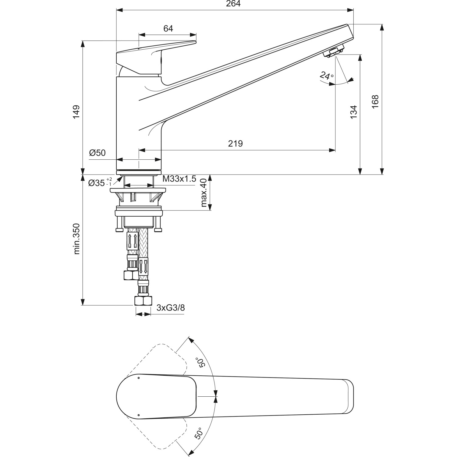 Ideal Standard Küchenarmatur Ceraplan III Ausld.234mm Chrom