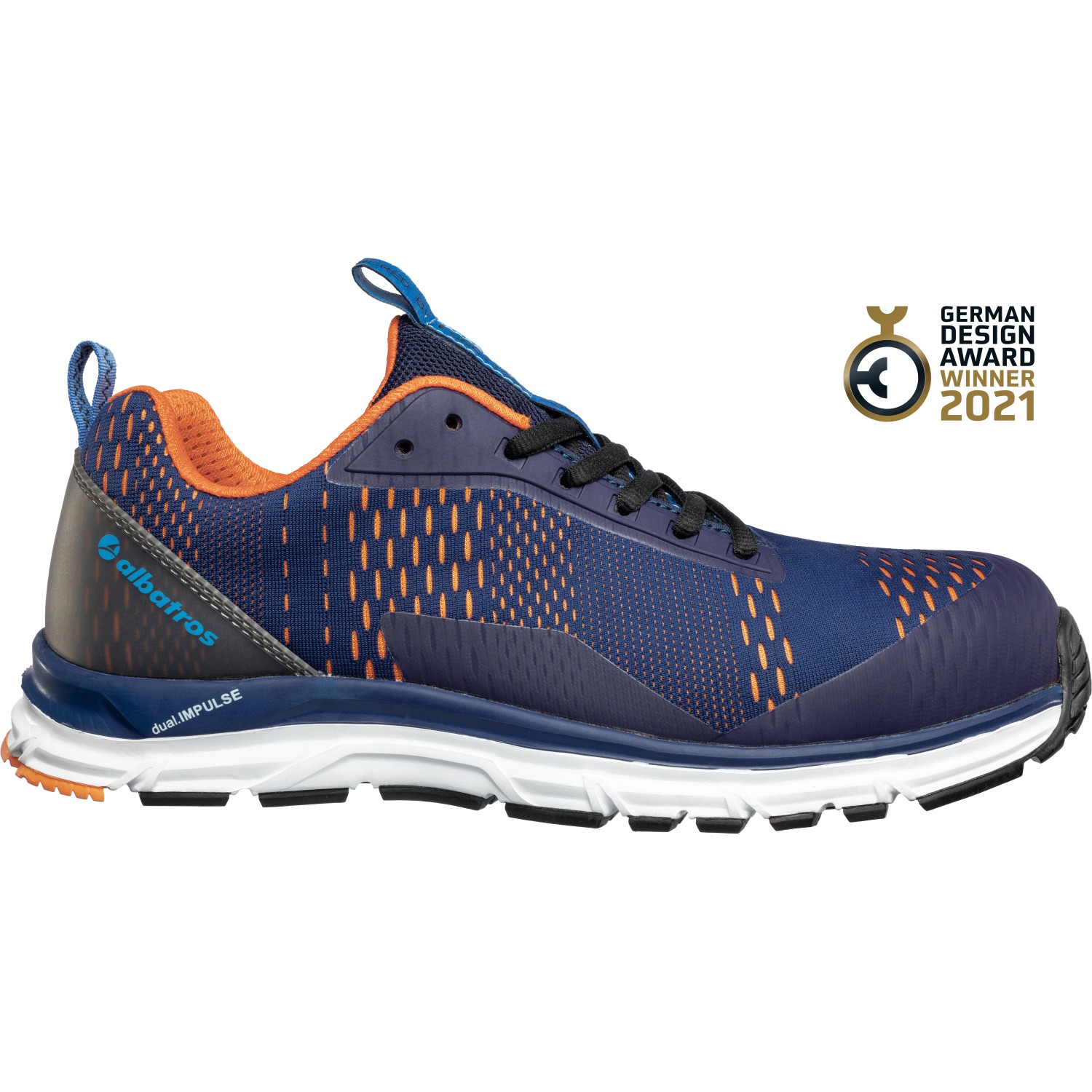 Albatros AER55 Sicherheitshalbschuh S1P, blau-orange, Größe 39. Arbeitsschuh mit sportlichem Design.