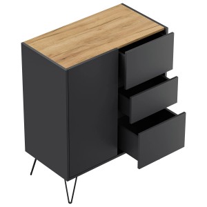 Posseik Sideboard Industrial K, 80 cm breit, Grafit/Eiche, mit 3 Schubladen und 1 Tür.