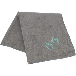 Graues Jollypaw Mikrofaser Handtuch (50x60cm) mit Pfotenabdruck für Hundefellpflege.