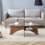 okwish Beistelltisch mit Sicherheitsglas Fächerförmiges Gestell Esszimmer Büro 105x60x35cm Braun_2
