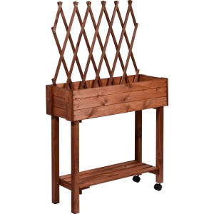Rollbares, braunes Holz-Hochbeet mit Rankhilfe von Dobar, 130x79x28,5 cm.