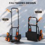DURHAND Treppensteiger, schwarz-orange, offen und zusammengeklappt. Klappbares Design für einfachen Transport von Lasten.