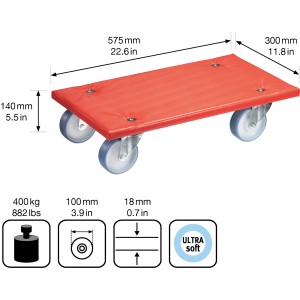 Wagner Transporthilfe mit roter Anti-Rutsch-Fläche, 400 kg Tragkraft, 575x300 mm.