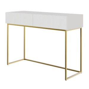 Selsey Veldio Schminktisch weiß, 2 Schubladen mit Lamellenfront, goldene Metallbeine. Modernes Design.
