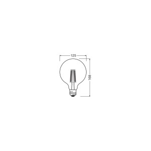Skizze: Osram LED-Leuchtmittel E27 Globe, 5,9W, 806lm, klar, 16,8x12,5cm, Maße