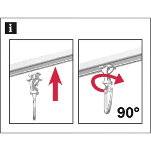 Anleitung: Gardinia Drehgleiter für 6 mm Laufkanal, 90° drehbar, einfache Montage.