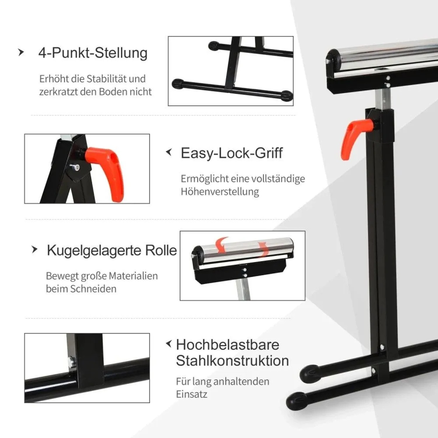HOMCOM Rollenbock, schwarz, höhenverstellbar, mit kugelgelagerter Rolle und Easy-Lock-Griff. Ideal für Werkstatt.