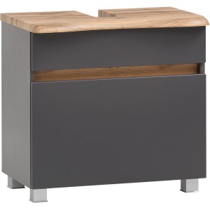 Held Möbel Waschbeckenunterschrank Trient, 60 cm, matt Grau-Wotaneiche, mit Schublade und silberfarbenen Füßen.