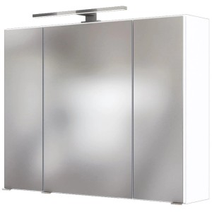 Held Möbel 3D-Spiegelschrank Verona, 80 cm, Weiß mit LED-Leuchte. Badezimmerspiegelschrank mit drei Spiegeltüren.