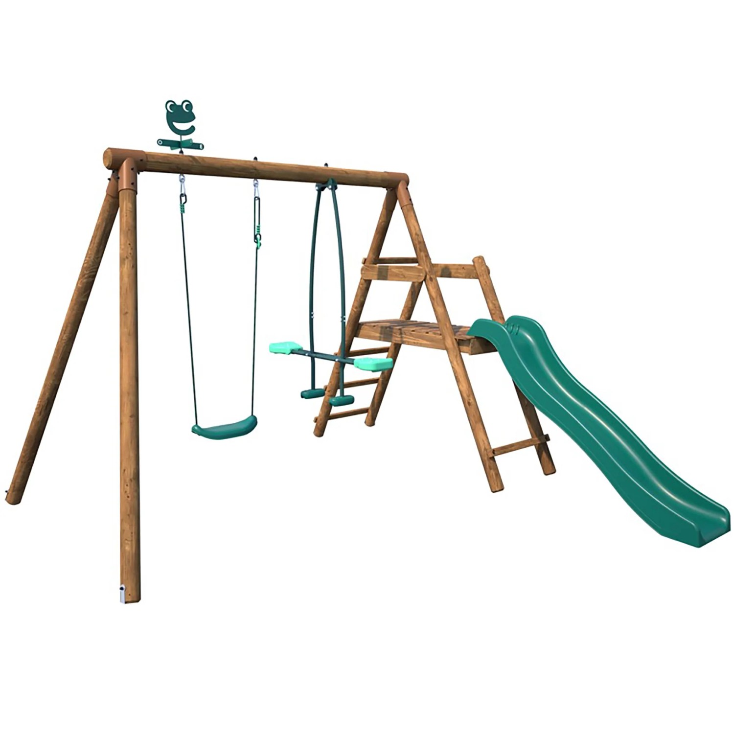 Soulet Holzschaukel Menthe mit Rutsche und zwei Schaukelsitzen für Kinder.