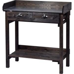 Schwarzer Dobar Pflanztisch mit 2 Schubladen und Ablage aus Fichtenholz, 90x79x39 cm.