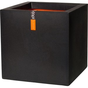 Schwarzer, viereckiger Capi Pflanztopf Smooth, 32x32x32 cm, für Innen- und Außenbereich.