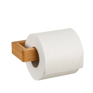 Wenko Toilettenpapierhalter Inbara Beige aus Bambus mit Papierrolle.
