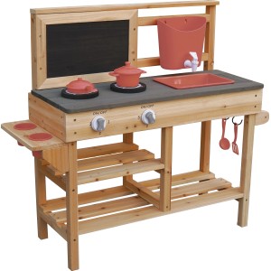 Matschküche aus FSC® Tanne mit Zubehör, rot-grau-schwarz, 93x82,5x32cm. Ideal für Spieltürme & Spielanlagen.