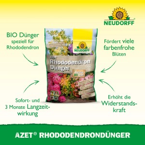 Packung Neudorff Azet Rhododendron-Dünger 1,75 kg für kräftigen Wuchs und prächtige Blüten.