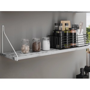 Glanzweißes MDF-Wandregal Oldham mit Deko-Elementen. Modernes Design für Regale & Regalböden.