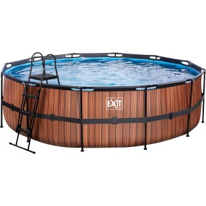 EXIT Wood Pool, braun, ø 488x122 cm mit Sandfilterpumpe und Leiter.