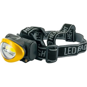 Schwaiger LED-Stirnlampe, gelb/schwarz, mit verstellbarem Kopfband für Outdoor-Aktivitäten.