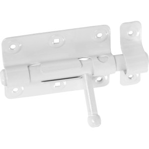 Weißer Grendelriegel, 100x70mm, pulverbeschichtet, für Möbeltüren und Scharniere.