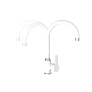 Eisl Spültischarmatur Diziani in Weiß-Chrom mit hohem, schwenkbarem Auslauf.