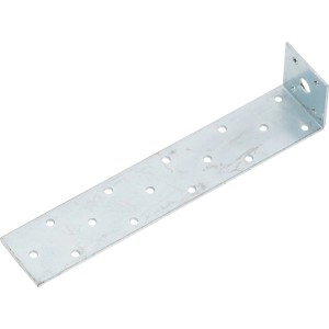 Verzinkter Flachstahlanker 200 mm x 40 mm x 2 mm mit Löchern zur Holzverankerung.