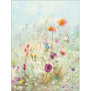 Leinwandbild Wild Blossom II, 77x57cm, mit Blumen in verschiedenen Farben auf hellem Grund.