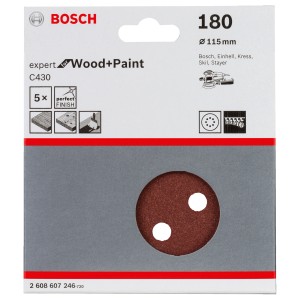 Bosch Schleifblatt Expert for Wood+Paint, K180, Ø 115 mm, zur Holz- und Lackbearbeitung.