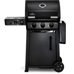 Schwarzer Napoleon Gasgrill Legend-365DSIBPK-DE mit 3 Brennern und Seitenbrenner.