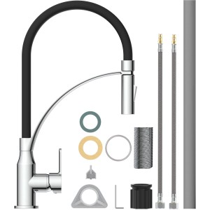 Eisl Spültischarmatur Carneo mit schwarzem Soft-Touch Schlauch, Chrom-Finish, Zubehör inklusive.