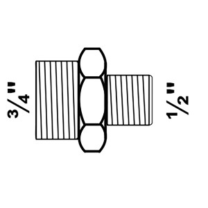 Kirchhoff Reduzier-Doppelnippel, verzinkt, mit 3/4 und 1/2 Zoll Außengewinde.