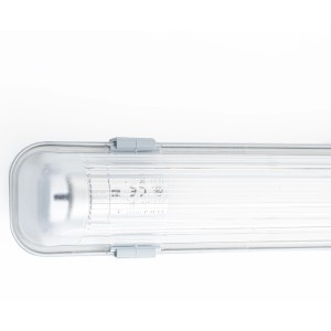 Graue LED-Wannenleuchte, 120 cm, für Feuchträume. Staubdicht und strahlwassergeschützt.