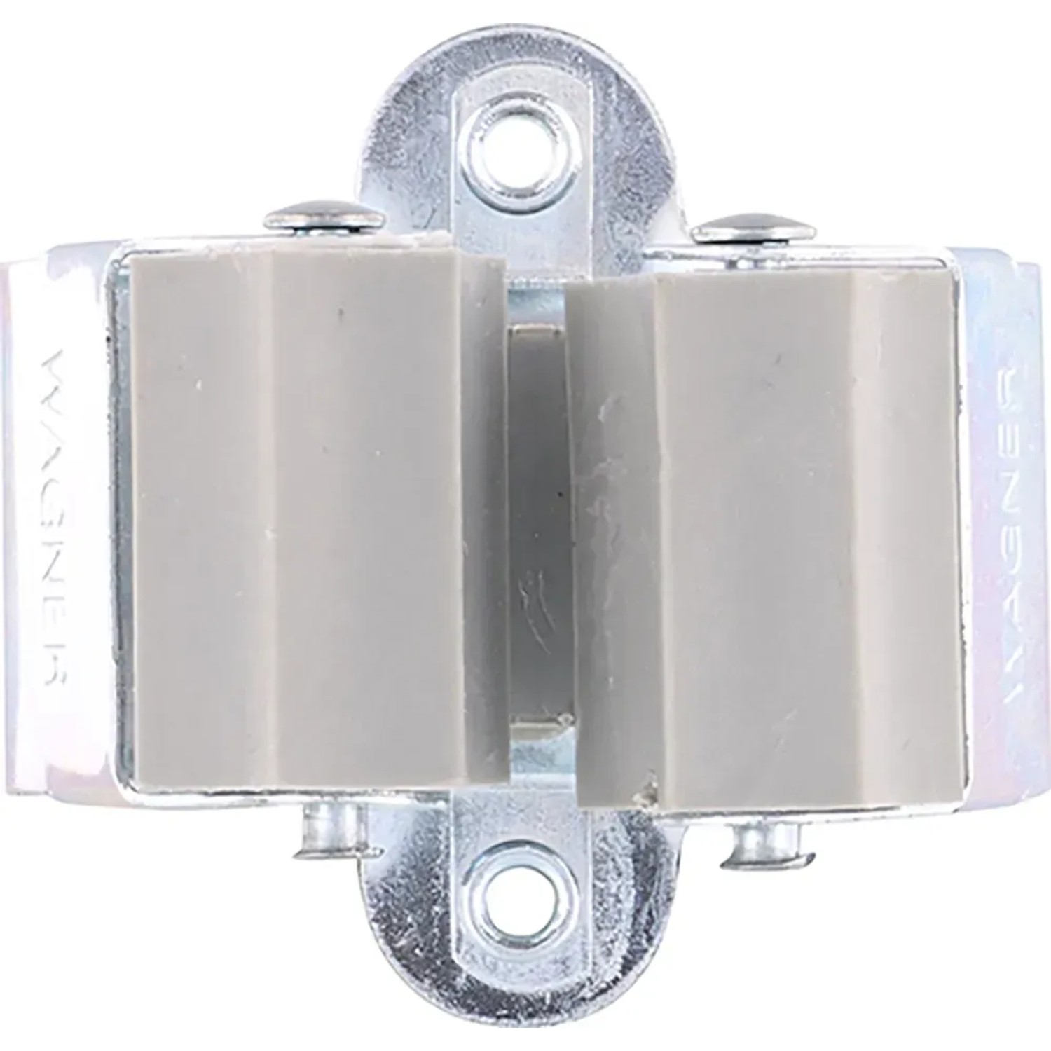Wagner Wandhalterung für Gartengeräte, 2er-Set, silberfarbenes Aluminium und grauer Kunststoff.