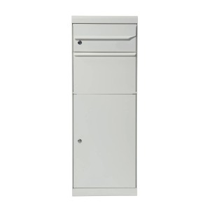 MEFA Paketkasten Maple 661 in Weißaluminium, mit Briefeinwurf und abschließbarer Tür.