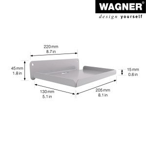 Wagner Ablageplatte Hooks4Tools, 130x205x45mm, silbernes Alu, zur Wandmontage.
