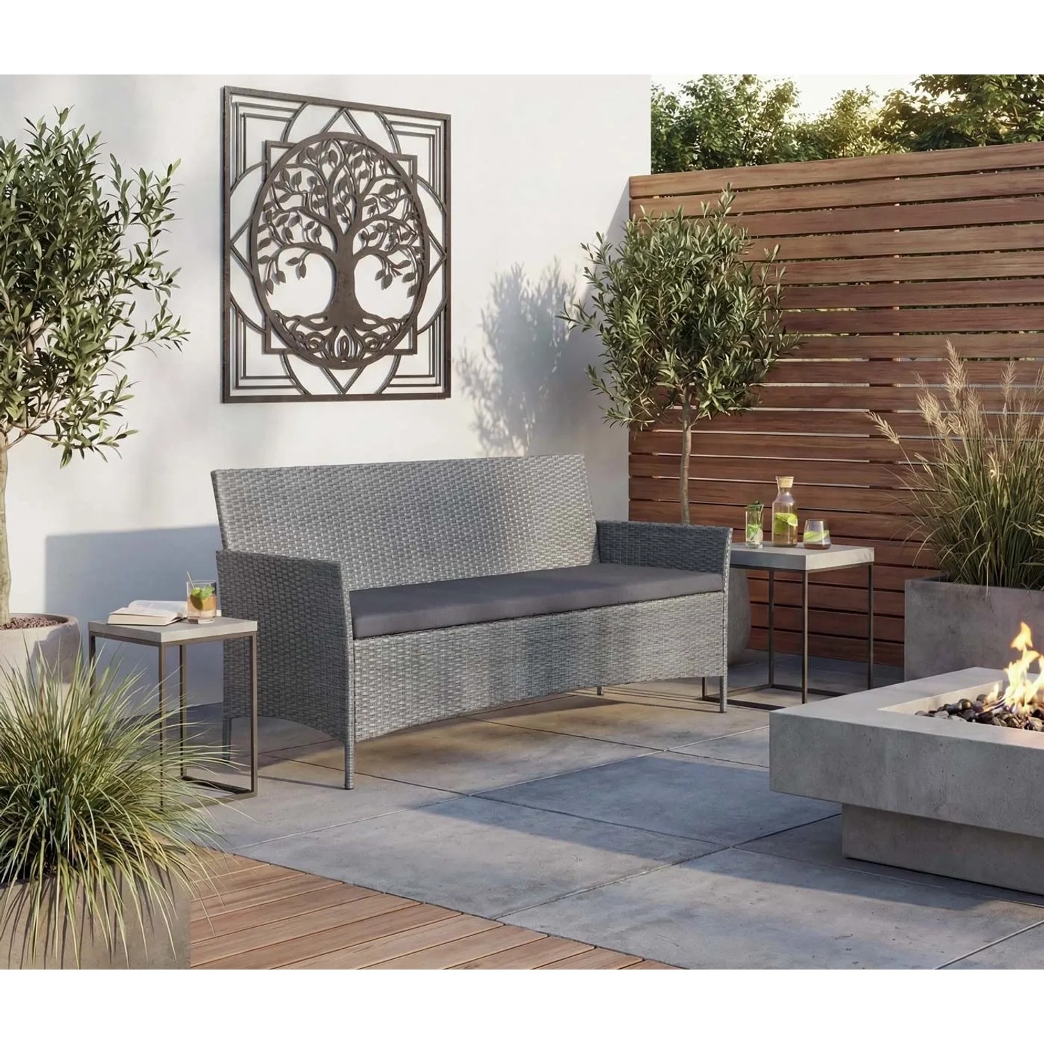 MCW 3-Sitzer Poly-Rattan Gartenbank Hamar Grau Kissen anthrazit kaufen bei OBI