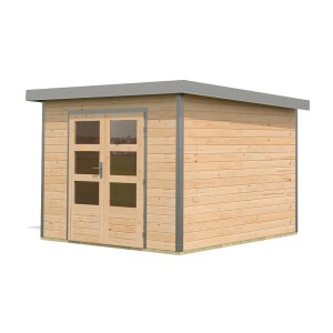 Karibu Gartenhaus Domingo A, naturbelassen/grau, mit Doppeltür und Fenster