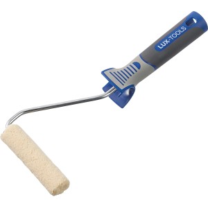LUX Filtroller 10 cm für Lacke, mit grau-blauem Griff und beiger Rolle.