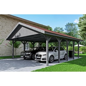 Satteldach-Carport Wallgau Schiefergrau 620 x 750 cm rote Schindeln
