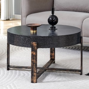 okwish Beistelltisch mit Rundem Design und Metallgestell für Wohnzimmer 68x68x39 cm Schwarz